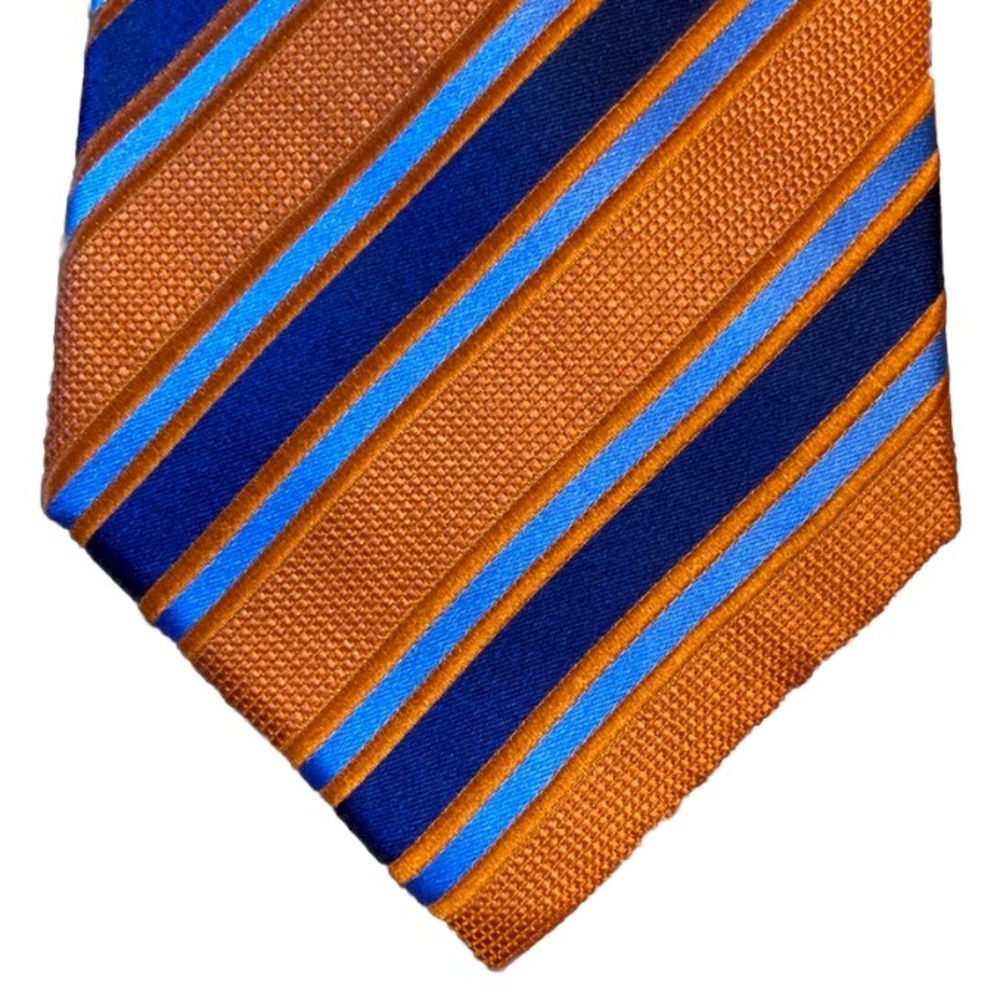 Stefano Benicci The Phat Tie Mens Orange Blue Striped 100% Silk Necktie 4 Inch